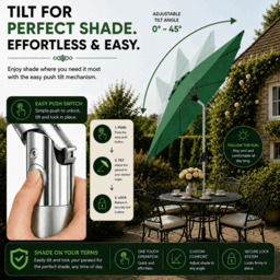 Rackhams Tilting Garden Parasol Table Umbrella 2.7M with Crank Handle, UV40 Protection, Includes Protection Cover - Green - thumbnail 5