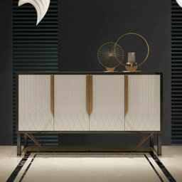Rackhams S912 Sideboard, Khaki & Gold - 4 Doors (1200mm) - Black