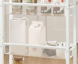 Rackhams Slim 4-Tier Kitchen Storage Trolley with Wheels – Oak & White, Narrow Rolling Cart for Small Spaces - thumbnail 4