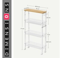 Rackhams Slim 4-Tier Kitchen Storage Trolley with Wheels – Oak & White, Narrow Rolling Cart for Small Spaces - thumbnail 6