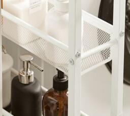 Rackhams Slim 4-Tier Kitchen Storage Trolley with Wheels – Oak & White, Narrow Rolling Cart for Small Spaces - thumbnail 5