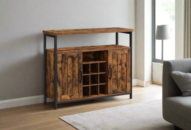 Rackhams Rustic Sideboard Buffet Table with Wine Rack – Storage Cabinet for Kitchen or Dining Room - image 1