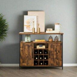 Rackhams Rustic Sideboard Buffet Table with Wine Rack – Storage Cabinet for Kitchen or Dining Room - thumbnail 2