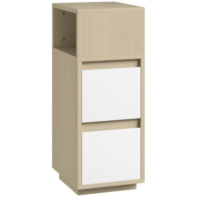 Rackhams Slim Bedside Table, Narrow Bedside Cabinet with Open Shelf and 2 Drawers for Bedroom, Living Room, Natural Wood Finish