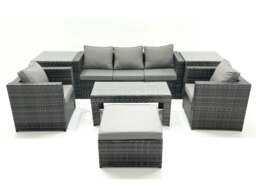 Rackhams Rattan Garden Furniture Set Outdoor Lounger Sofa with Coffee Table 2 Armchair Big Footstool 2 Side Tables Dark Grey Mixed - thumbnail 2