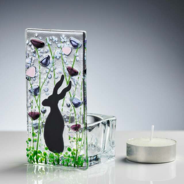 Rackhams Fused Glass Tea Light Holder – Hare & Violet Design (Handmade)