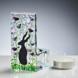 Rackhams Fused Glass Tea Light Holder – Hare & Violet Design (Handmade)
