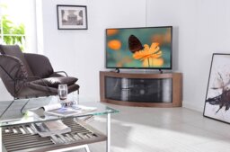 "Rackhams PANGEA Black Walnut Beam-Thru Curved Tru-Corner 32""-50"" TV Cabinet"