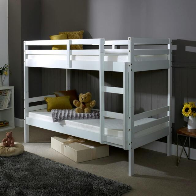 Rackhams Durham White Wooden Bunk Bed Frame – Solid Pine, Twin Over Twin, Convertable - 3FT - image 1
