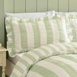 Rackhams Seersucker Frill Stripe Duvet Cover Set Green - Super King - Green - thumbnail 3