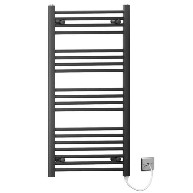 Rackhams 500 x 1000mm Black Flat Electric Pre-Filled Heated Towel Rail Radiator For Bathroom Designer Standard Element - image 1