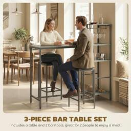 Rackhams 3Pcs Breakfast Bar Table and Stools Set 4-tier shelving - Grey - thumbnail 4