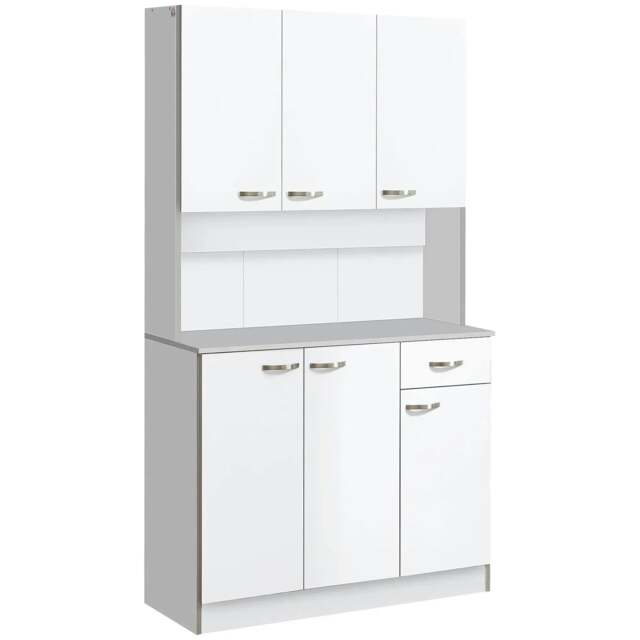 Rackhams Kitchen Cupboard, Freestanding Kitchen Storage Cabinet with 6 Doors, Drawer, Adjustable Shelves and Open Countertop for Dining Room, White - image 1