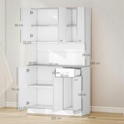 Rackhams Kitchen Cupboard, Freestanding Kitchen Storage Cabinet with 6 Doors, Drawer, Adjustable Shelves and Open Countertop for Dining Room, White - thumbnail 3