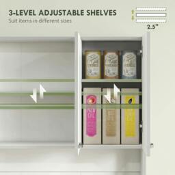 Rackhams Kitchen Cupboard, Freestanding Kitchen Storage Cabinet with 6 Doors, Drawer, Adjustable Shelves and Open Countertop for Dining Room, White - thumbnail 5