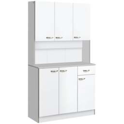 Rackhams Kitchen Cupboard, Freestanding Kitchen Storage Cabinet with 6 Doors, Drawer, Adjustable Shelves and Open Countertop for Dining Room, White - thumbnail 1