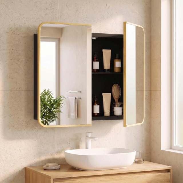 Rackhams Bathroom Medicine Mirror Cabinet, Bathroom Wall Cabinet, Natural - image 1