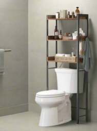 Rackhams 3-Tier Over-The-Toilet Storage Shelf – Rustic Brown- Industrial Bathroom Organizer - thumbnail 2