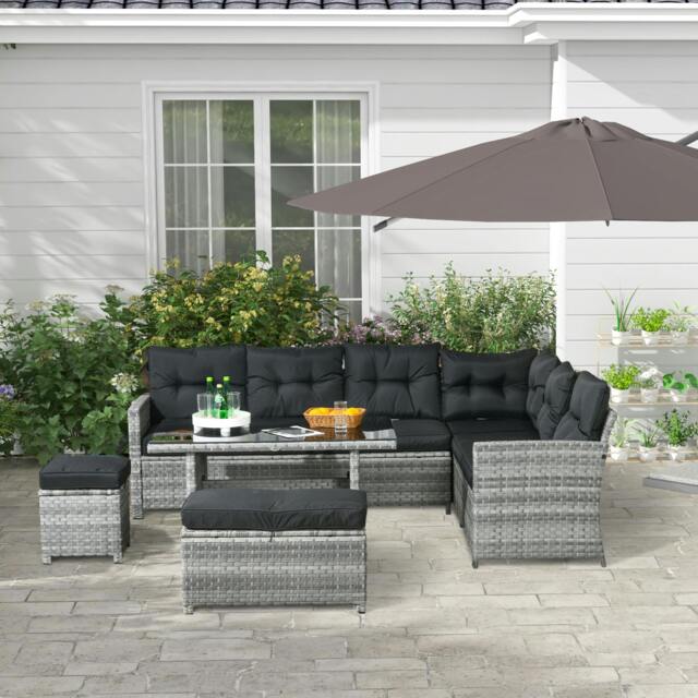 Rackhams 5 PCs Rattan Garden Furniture Set with Stools, Table, Cushion - image 1