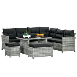 Rackhams 5 PCs Rattan Garden Furniture Set with Stools, Table, Cushion - thumbnail 2