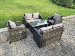 Rackhams 6 Seater Dark Grey PE Wicker Rattan Garden Furniture Set Reclining Chair 2 Seater Love Sofa Set Outdoor Rectangular Coffee Table - thumbnail 2