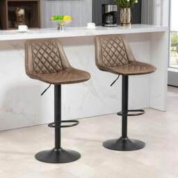 Rackhams Bar Stools Set of 2, Retro Adjustable Kitchen Stool, Swivel PU Leather Upholstered Bar Chairs with Back, Footrest and Steel Base, Brown - thumbnail 2