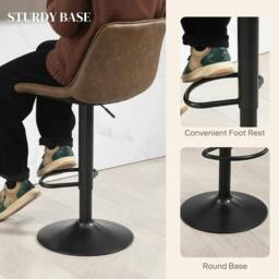 Rackhams Bar Stools Set of 2, Retro Adjustable Kitchen Stool, Swivel PU Leather Upholstered Bar Chairs with Back, Footrest and Steel Base, Brown - thumbnail 6