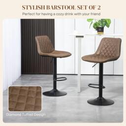 Rackhams Bar Stools Set of 2, Retro Adjustable Kitchen Stool, Swivel PU Leather Upholstered Bar Chairs with Back, Footrest and Steel Base, Brown - thumbnail 4