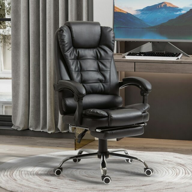 Rackhams Executive Office Chair PU Leather Swivel Chair with Footrest Grey - Black - image 1