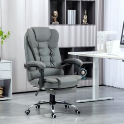 Rackhams Executive Office Chair PU Leather Swivel Chair with Footrest Grey - Black - thumbnail 2