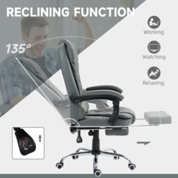 Rackhams Executive Office Chair PU Leather Swivel Chair with Footrest Grey - Black - thumbnail 5