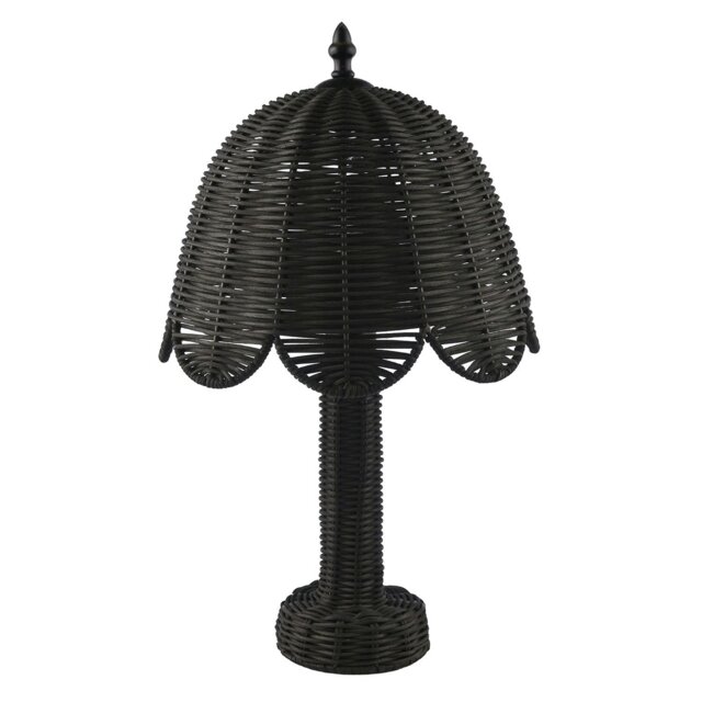 Rackhams Washed Black Woven Rattan Table Lamp with Scallop Shade and Switch - image 1