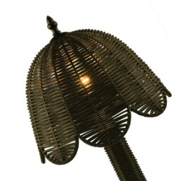 Rackhams Washed Black Woven Rattan Table Lamp with Scallop Shade and Switch - thumbnail 4