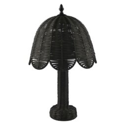 Rackhams Washed Black Woven Rattan Table Lamp with Scallop Shade and Switch - thumbnail 1