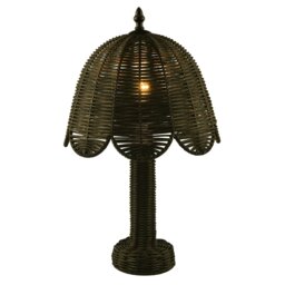 Rackhams Washed Black Woven Rattan Table Lamp with Scallop Shade and Switch - thumbnail 2