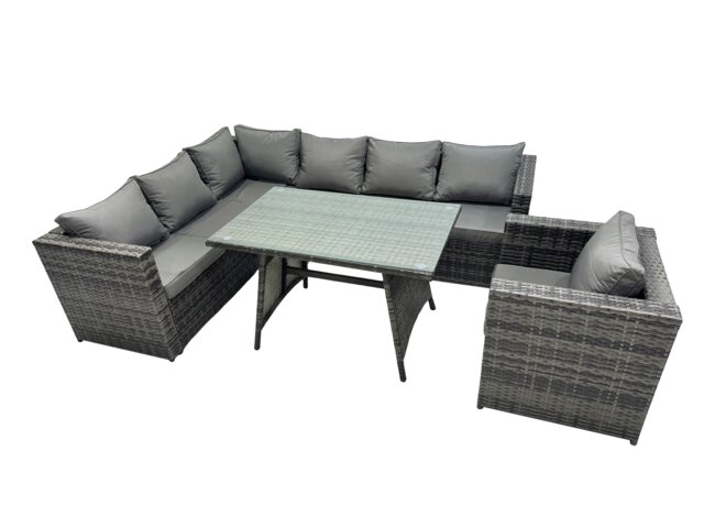 Rackhams 7 seater Outdoor PE Rattan Sofa Set with Dining Table Patio Garden Furniture Sets with Chair Dark Grey Mixed - image 1