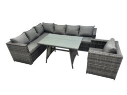 Rackhams 7 seater Outdoor PE Rattan Sofa Set with Dining Table Patio Garden Furniture Sets with Chair Dark Grey Mixed - thumbnail 1