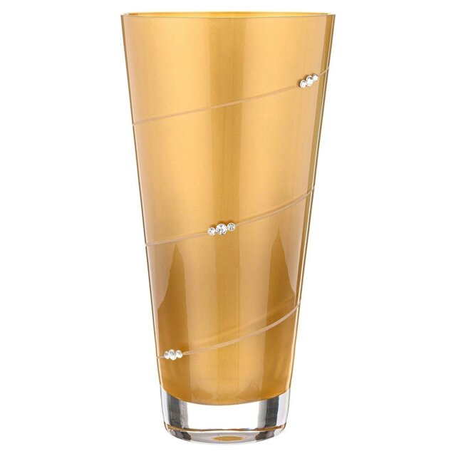 Rackhams Silhouette Gold Conical Vase Adorned with Swarovski® Crystals - 25cm - Made From Premium Lead Free Crystal Glass