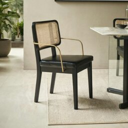Rackhams Cassie Black Dining Chair, Wood & Leather - No Armrests - thumbnail 1