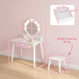Rackhams Kids Vanity Set with Chair, Acrylic Mirror, Lighted Bulbs, Pink - thumbnail 3