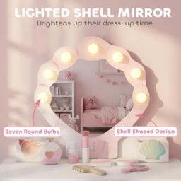 Rackhams Kids Vanity Set with Chair, Acrylic Mirror, Lighted Bulbs, Pink - thumbnail 4