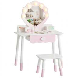 Rackhams Kids Vanity Set with Chair, Acrylic Mirror, Lighted Bulbs, Pink - thumbnail 2