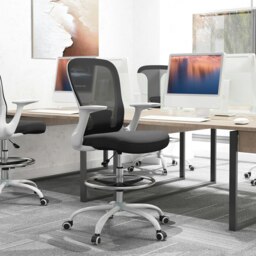 Rackhams Mesh Draughtsman Chair, Ergonomic Drafting Chair, Black White - Black and White