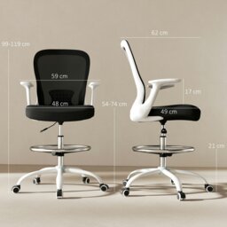 Rackhams Mesh Draughtsman Chair, Ergonomic Drafting Chair, Black White - Black and White - thumbnail 5