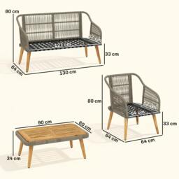 Rackhams 4 Seater Rattan Garden Furniture Set with Thick Cushions - Grey - thumbnail 4