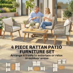 Rackhams 4 Seater Rattan Garden Furniture Set with Thick Cushions - Grey - thumbnail 5