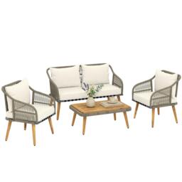 Rackhams 4 Seater Rattan Garden Furniture Set with Thick Cushions - Grey - thumbnail 3