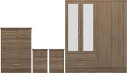 Rackhams Nevada 4 Door Wardrobe 4 Piece Bedroom Set - Rustic Oak - thumbnail 1