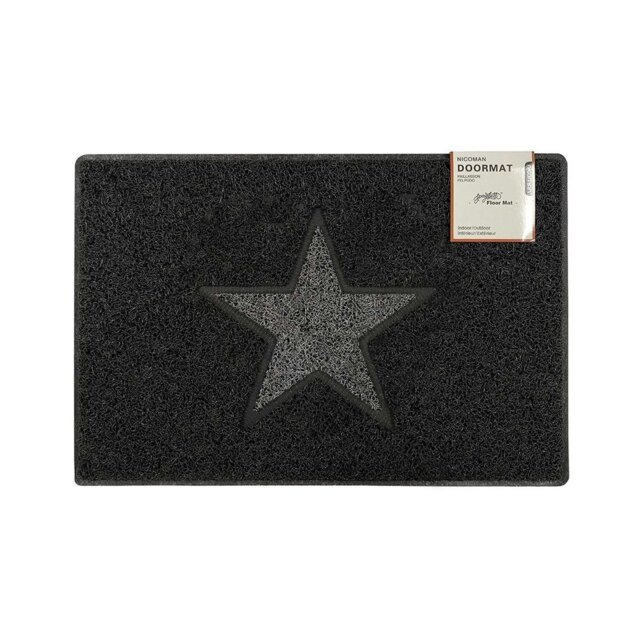 Rackhams Star Medium Doormat in Black with Grey Star - Black - Vinyl - 1 - image 1