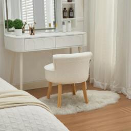 Rackhams Teddy Fleece Dressing Table Stool with Solid Wood Legs - White - One Size - thumbnail 1